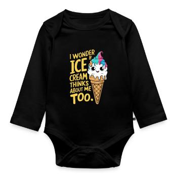 Je me demande si Frozen Cream ne pense pas à moi trop drôle - Body Bébé bio manches longues - noir - Devant