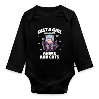 Just A Girl Who Loves Anime and Cats Cute Cat - Baby Bio-Langarm-Body - Schwarz - Vorne