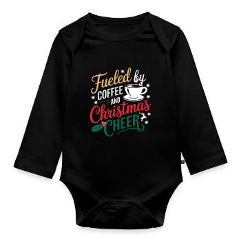 Alimenté par le café et la joie de Noël - Body Bébé bio manches longues - noir - Devant