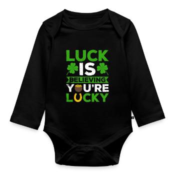Happy St. Patrick's Day Shamrocks - Organic Longsleeve Baby Bodysuit - black - Front