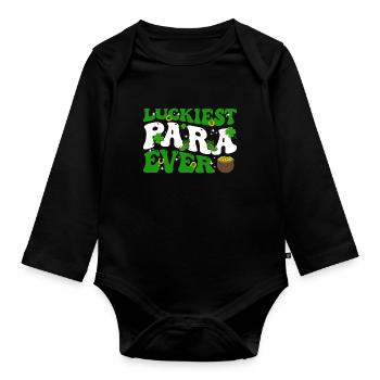 Happy St. Patrick's Day Shamrocks - Organic Longsleeve Baby Bodysuit - black - Front