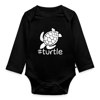 Funny Turtle Hashtag - Organic Longsleeve Baby Bodysuit - black - Front