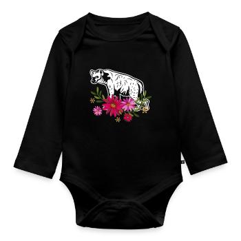 Hyena With Flowers - Organic Longsleeve Baby Bodysuit - black - Front