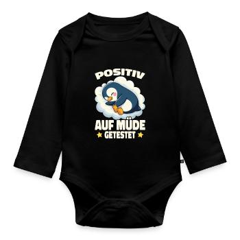Testé positif pour la chemise de nuit fatiguée - Body Bébé bio manches longues - noir - Devant