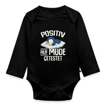 Testé positif pour la chemise de nuit fatiguée - Body Bébé bio manches longues - noir - Devant