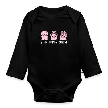 Cat Stone Paper Scissors Paw Game Funny - Organic Longsleeve Baby Bodysuit - black - Front