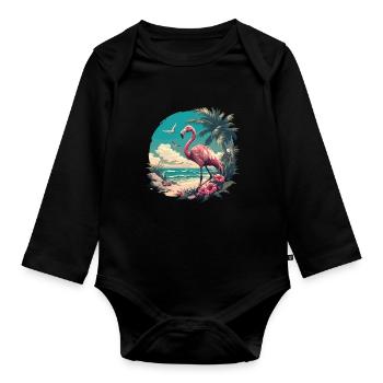 Flamingos Flamingo - Organic Longsleeve Baby Bodysuit - black - Front