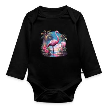 Flamingos Flamingo - Organic Longsleeve Baby Bodysuit - black - Front