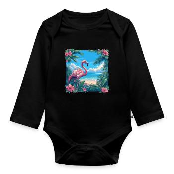 Flamingos Flamingo - Organic Longsleeve Baby Bodysuit - black - Front
