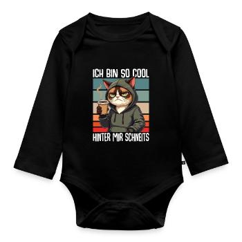 Ich Bin So Cool Hinter Mir Schneits Katze - Baby Bio-Langarm-Body - Schwarz - Vorne
