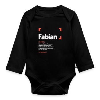 Fabian Definition Personalized Name Fabian - Organic Longsleeve Baby Bodysuit - black - Front