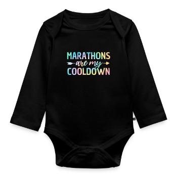 Les marathons sont mon temps de recharge Tie Dye Marathon drôle - Body Bébé bio manches longues - noir - Devant
