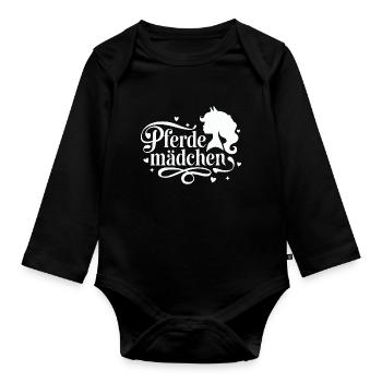 Pferdemädchen - Mädchen liebt Pferde - Baby Bio-Langarm-Body - Schwarz - Vorne