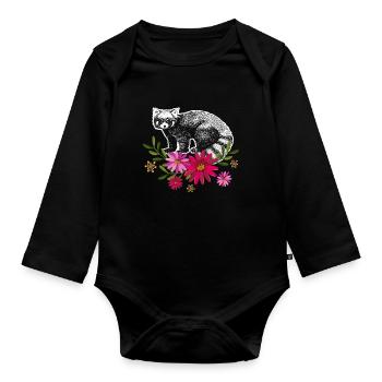 Red Panda With Flowers - Organic Longsleeve Baby Bodysuit - black - Front