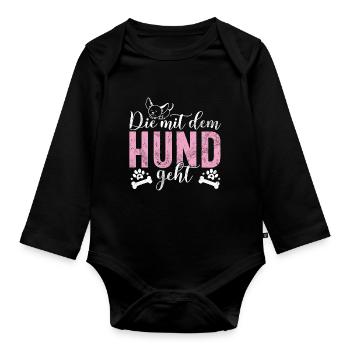 Die Mit Dem Hund Geht Hundebesitzer Hundefreund - Baby Bio-Langarm-Body - Schwarz - Vorne
