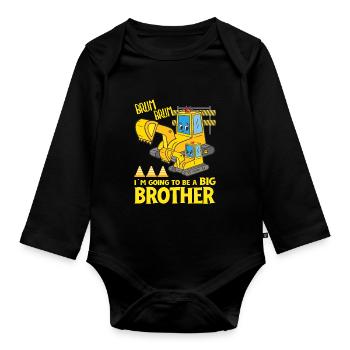 Excavator Child Ready Going To Be A Big Brother - Organic Longsleeve Baby Bodysuit - black - Front
