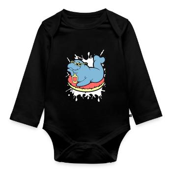 Funny Manatee Does Sunbath - Organic Longsleeve Baby Bodysuit - black - Front