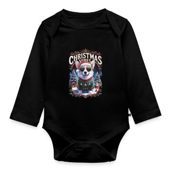 Corgi Christmas Vibes - Organic Longsleeve Baby Bodysuit - black - Front