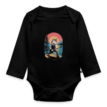 Rock Unicorn with Guitar - Organic Longsleeve Baby Bodysuit - black - Front