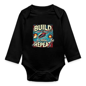 Bau-Crash-Wiederholung - Baby Bio-Langarm-Body - Schwarz - Vorne