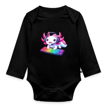 Gamesolotl Axolotl PC Gaming Gamer Lecteur vidéo - Body Bébé bio manches longues - noir - Devant