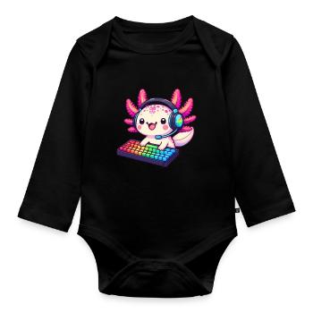 Gamesolotl Axolotl PC Gaming Gamer Lecteur vidéo - Body Bébé bio manches longues - noir - Devant