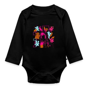Anime Fille Japonais Coloré Cyberpunk - Body Bébé bio manches longues - noir - Devant