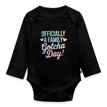 Offiziell eine Family Gotcha Day Tie Dye Adoption - Baby Bio-Langarm-Body - Schwarz - Vorne