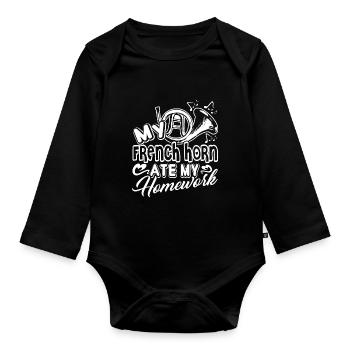 French Horn Ate My Homework - Organic Longsleeve Baby Bodysuit - black - Front