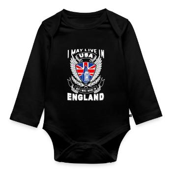 I May Live In USA But I Was Made In England - Organic Longsleeve Baby Bodysuit - black - Front