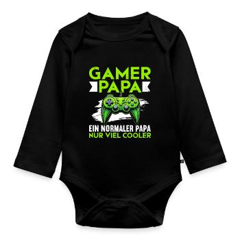 Gamer Papa Papa Amateur de jeux vidéo PC - Body Bébé bio manches longues - noir - Devant