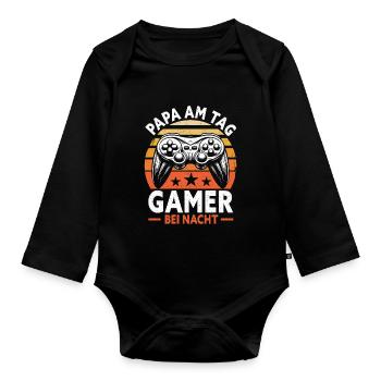 Gamer Papa Papa Amateur de jeux vidéo PC - Body Bébé bio manches longues - noir - Devant