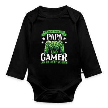 Gamer Papa Papa Amateur de jeux vidéo PC - Body Bébé bio manches longues - noir - Devant
