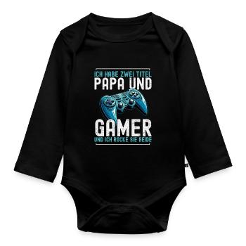 Gamer Papa Papa Amateur de jeux vidéo PC - Body Bébé bio manches longues - noir - Devant
