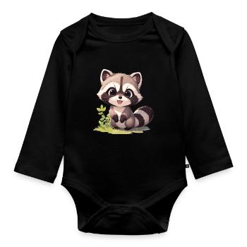 Raccoons Raccoon - Organic Longsleeve Baby Bodysuit - black - Front