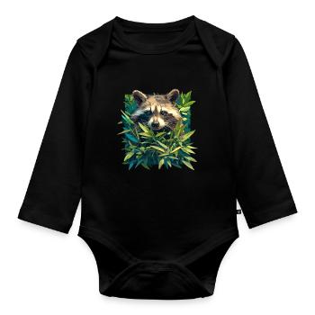 Raccoons Raccoon - Organic Longsleeve Baby Bodysuit - black - Front