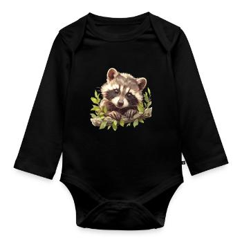 Raccoons Raccoon - Organic Longsleeve Baby Bodysuit - black - Front