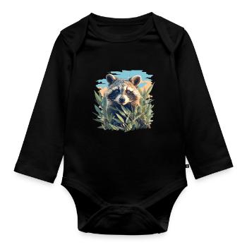Raccoons Raccoon - Organic Longsleeve Baby Bodysuit - black - Front