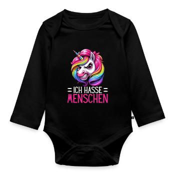 Je déteste les gens drôle licorne doigt puant - Body Bébé bio manches longues - noir - Devant