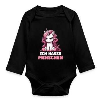 Je déteste les gens drôle licorne doigt puant - Body Bébé bio manches longues - noir - Devant