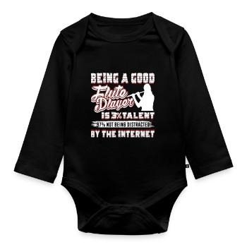 Being A Good Flute Player - Organic Longsleeve Baby Bodysuit - black - Front