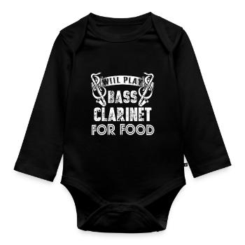 Will Play Bass Clarinet For Food - Organic Longsleeve Baby Bodysuit - black - Front