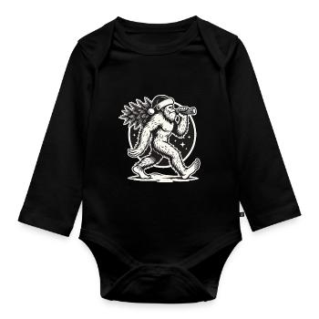 Weihnachtlicher Bigfoot Mit Tannenbaum - Baby Bio-Langarm-Body - Schwarz - Vorne