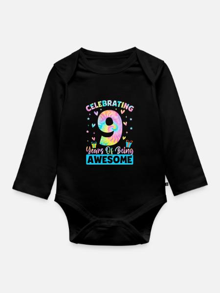 Wir feiern 9 Jahre Awesome Tie Dye 9th - Baby Bio-Langarm-Body - Schwarz