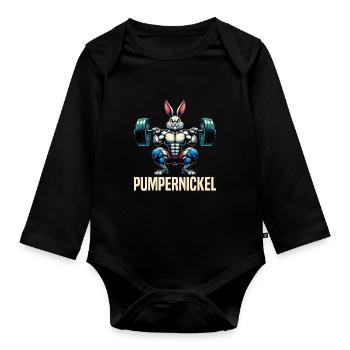 Pumpernickel-Kaninchen Fitnesstrainer Bodybuilder - Baby Bio-Langarm-Body - Schwarz - Vorne