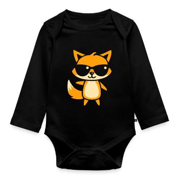 Fox 18 - Organic Longsleeve Baby Bodysuit - black - Front