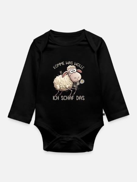 Komme Was Wolle Ich Schaf Das Motivierender - Baby Bio-Langarm-Body - Schwarz