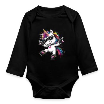 Süßes Einhorn, Bunte Einhörner - Baby Bio-Langarm-Body - Schwarz - Vorne
