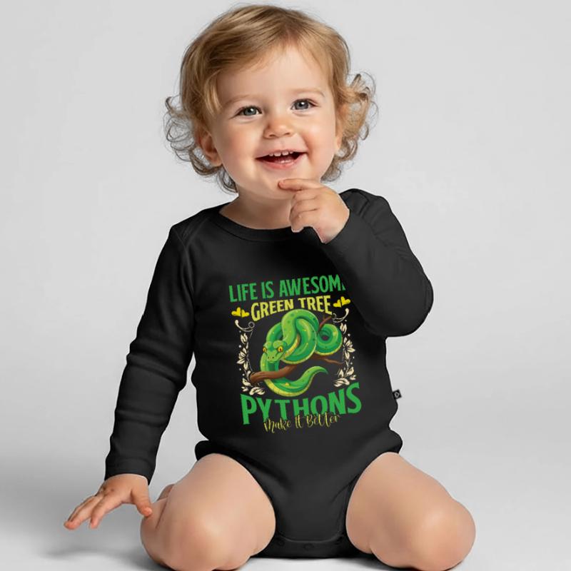 Green Tree Python Organic Longsleeve Baby Bodysuit