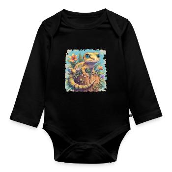 Geckos Gecko - Organic Longsleeve Baby Bodysuit - black - Front